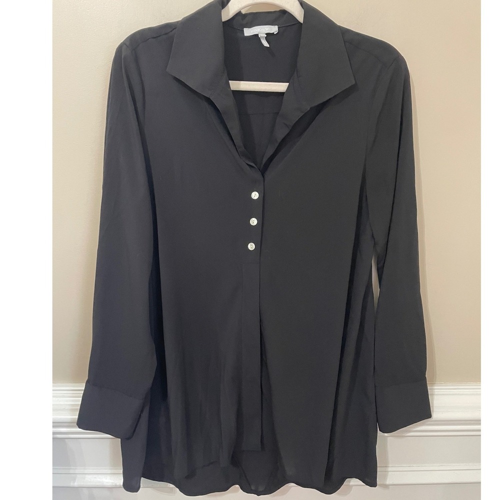 Hinson Wu Womens Size 8 Black Long Sleeve Partial Button Down Tunic Blouse